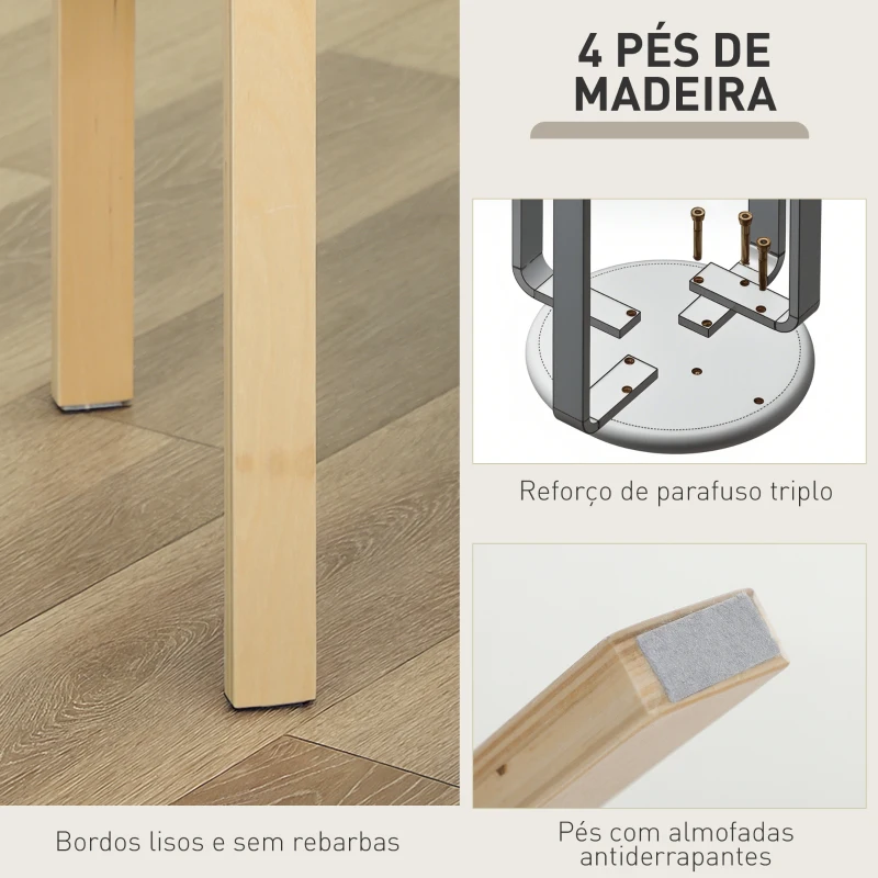 HOMCOM Conjunto de 4 Bancos Empilháveis Redondos Bancos Baixos de Cozinha com Assento Acolchoado Ø40x45 cm Marrom e Madeira