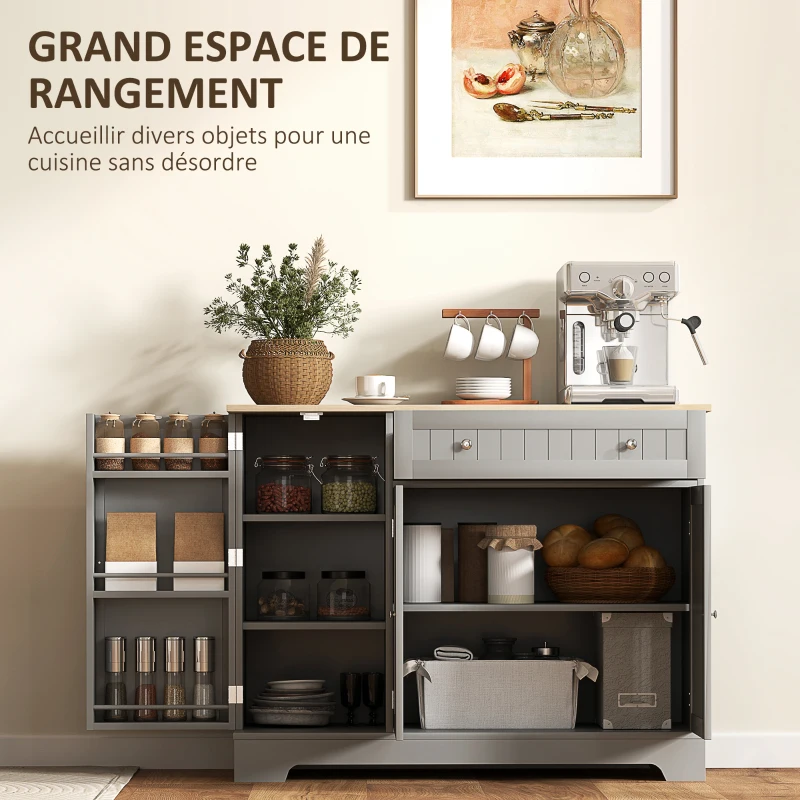 HOMCOM Buffet cuisine, meuble cuisine rangement 2 placards, tiroir, étagères de porte et étagère réglable, 105x40x83cm, gris(m-4)