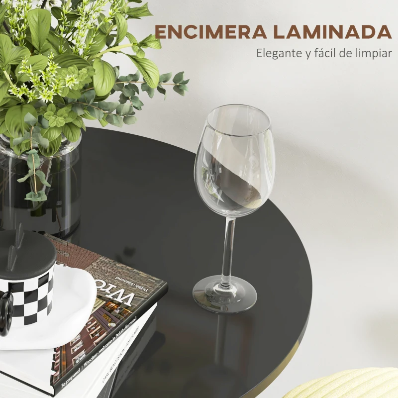 HOMCOM Mesa Alta de Bar Redonda Mesa de Cocina Moderna con Encimera Laminada y Marco de Acero para 2 Personas Ø60x102 cm Negro