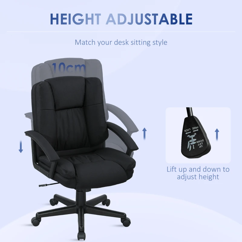 HOMCOM Linen-Look Padded Office Chair - Black(m-4)
