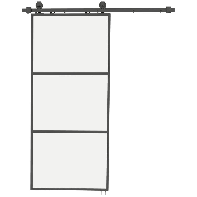 HOMCOM Porta de Correr de Vidro com Mecanismo de Fecho Suave para Casa de Banho Sala de Estar Cozinha 91,4x203,2 cm Preto