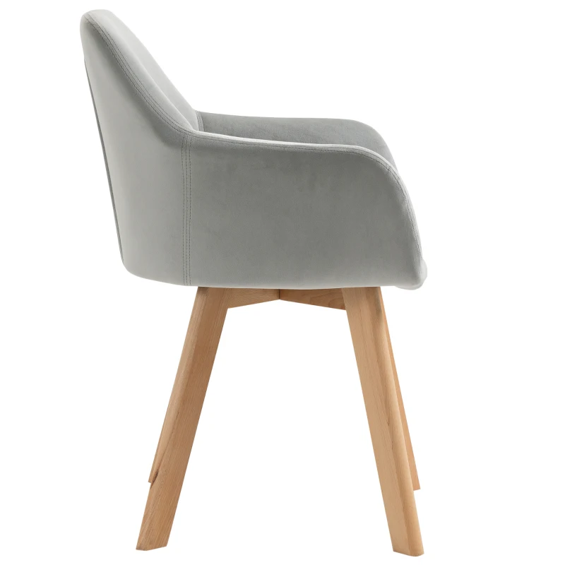 HOMCOM 2er-Set Stühle, Esszimmerstühle, Samtoptik, Holzbeine, 54 cm x 57 cm x 80 cm, Grau + Natur