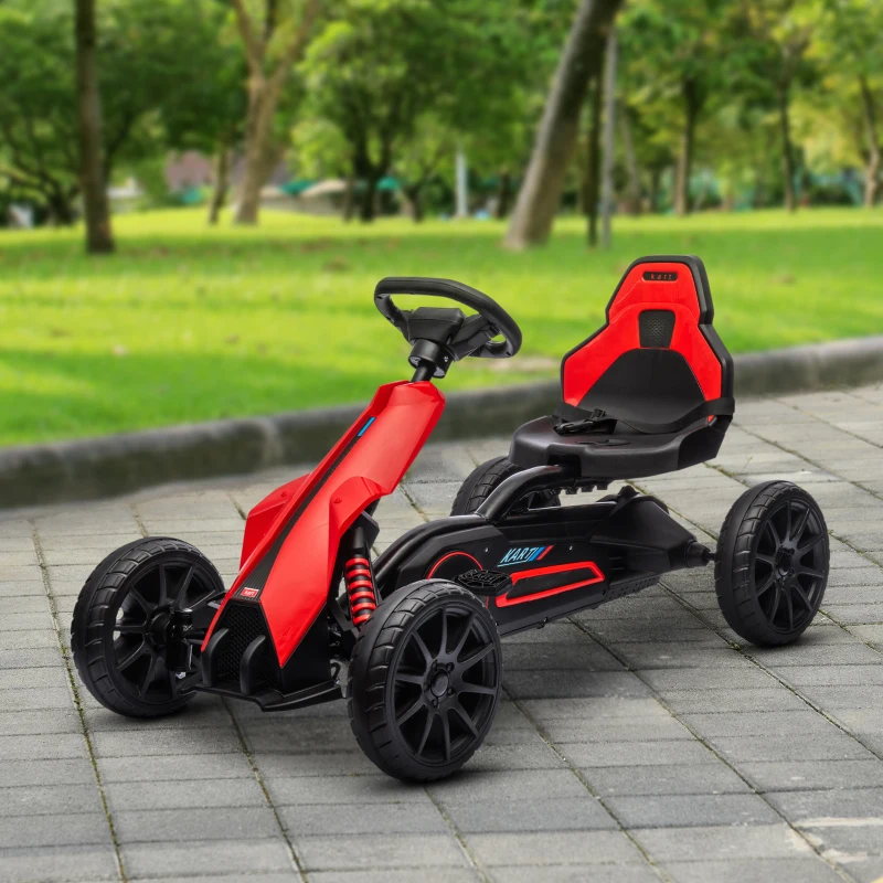 HOMCOM Go-Kart Pedal Go-Kart met Achteruit- en Vooruitversnelling, voor Kinderen van 3 tot 8 Jaar, Rood+Zwart(m-10)