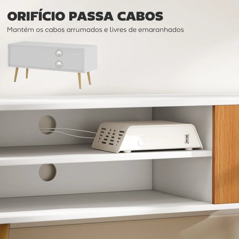 HOMCOM Móvel de TV com 2 Prateleiras de Armazenamento e Armário para Televisores até 55 Polegadas 110x40x50 cm Branco e Madeira