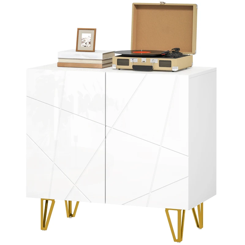 HOMCOM Aparador para Sala Aparador de Entrada com 2 Portas e Prateleiras Ajustáveis para Cozinha Sala 80x40x75 Branco Brilhante