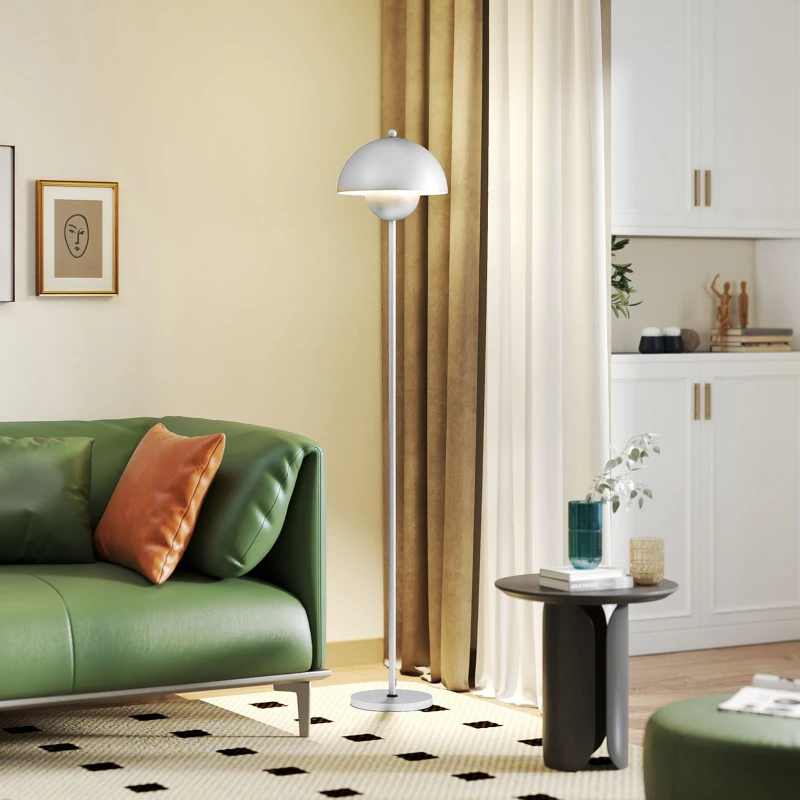 HOMCOM Candeeiro de Pé Moderno com Ecrã em Forma de Taça Refletora de Luz Interruptor de Pé Suporte E27 sem Lâmpada Ø35x155 cm Prata