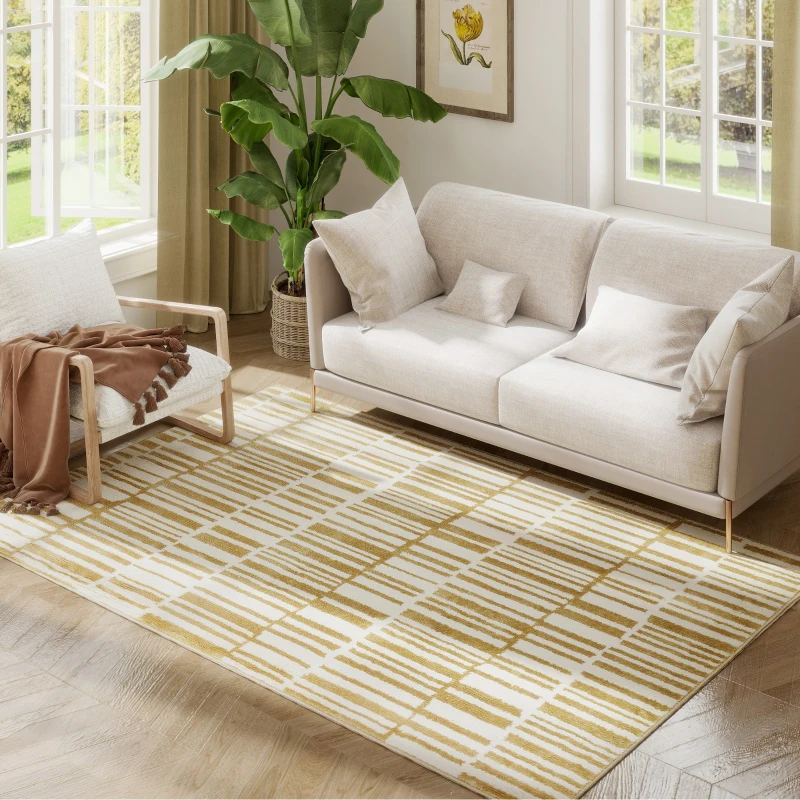 HOMCOM Tapete Sala de Estar 170x120 cm Tapete Lavável na Máquina de Lavar Pelo Curto Estilo Moderno Creme