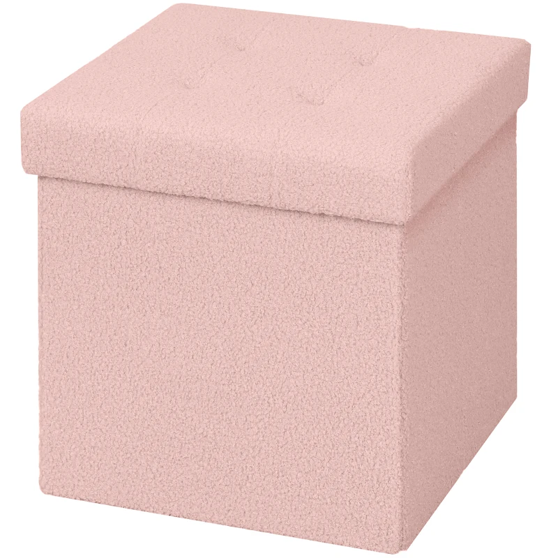HOMCOM Foldable Sherpa Fleece Storage Ottoman - Pink