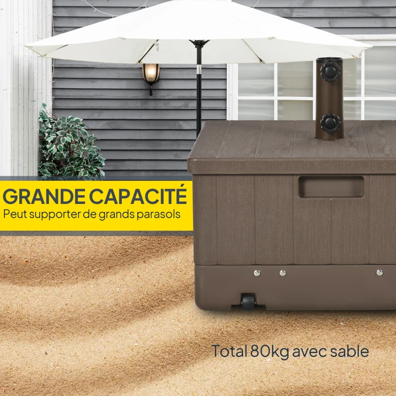 Outsunny Pied de parasol base de lestage parasol table d'appoint jardinière avec drainage roulettes poignées PE et métal marron
