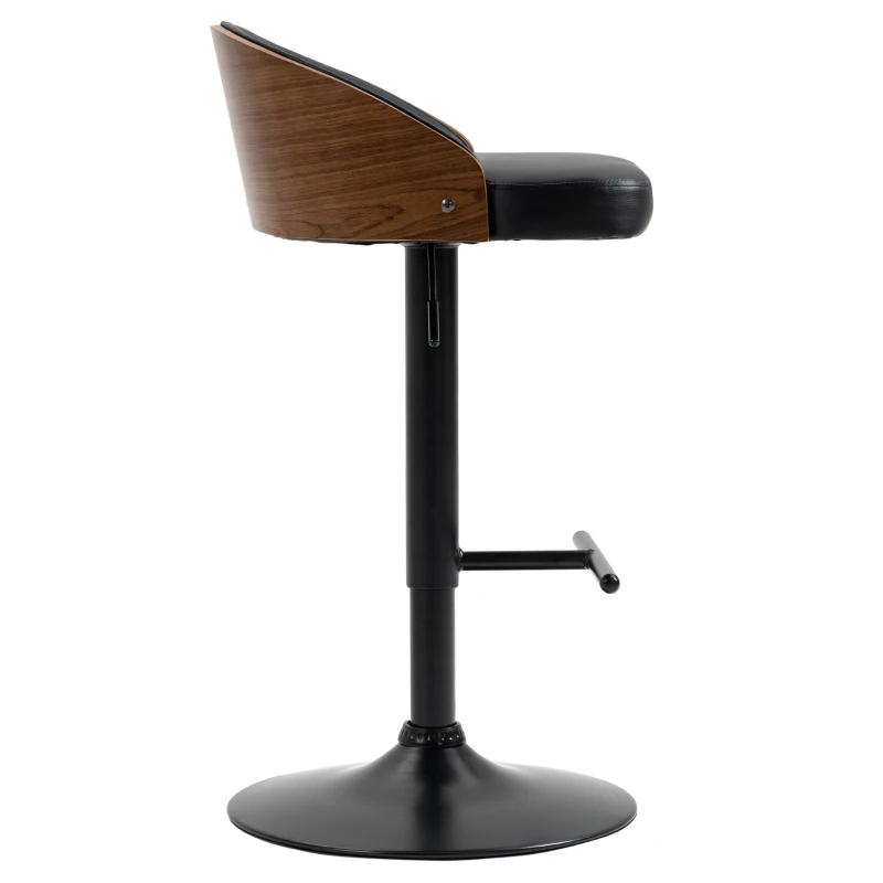 HOMCOM Barhocker 2er Set, Gepolstert Barstuhl aus Stahl und Massivholz, Höhenverstellbar Küchenstühle mit Fußstütze, 360° Drehbar, Tresenhocker für Küche, Wohnzimmer, Esszimmer, Schwarz+Kaffee