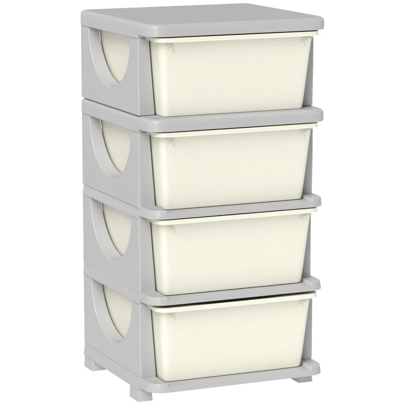 HOMCOM Four-Tier Kids Storage Boxes, with Four Drawers - White