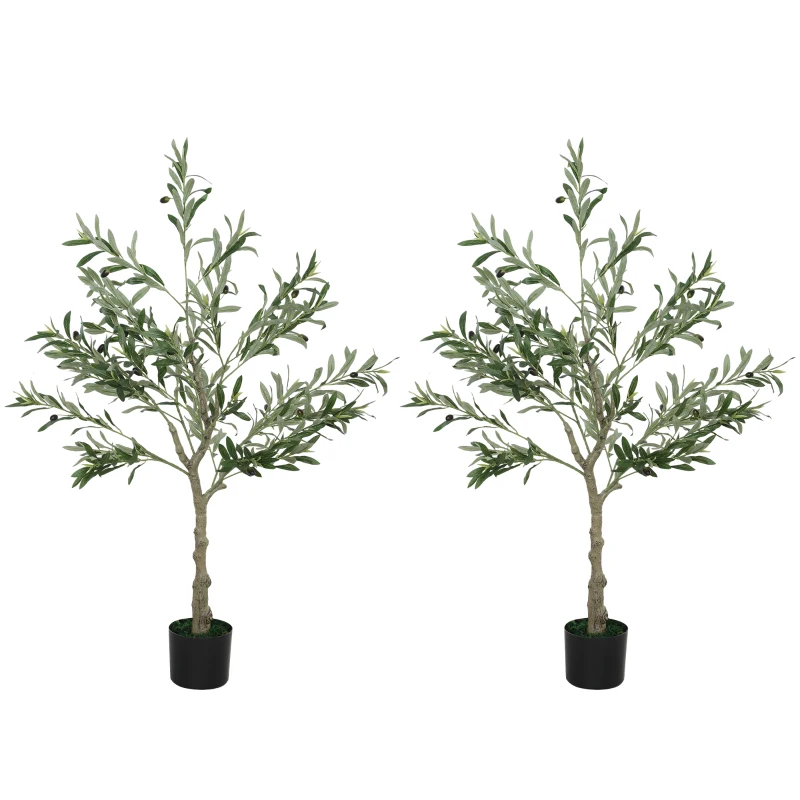HOMCOM Conjunto de 2 Oliveiras Artificiais 120 cm Plantas Artificiais Decorativa de Interior com 20 Azeitonas  Verde