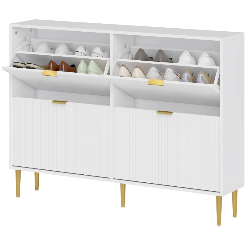 HOMCOM Schuhschrank Slim für 20 Paar Schuhe mit 4 klappbaren Schubladen und verstellbaren Regalen, 105x24x91,5 cm, Weiß