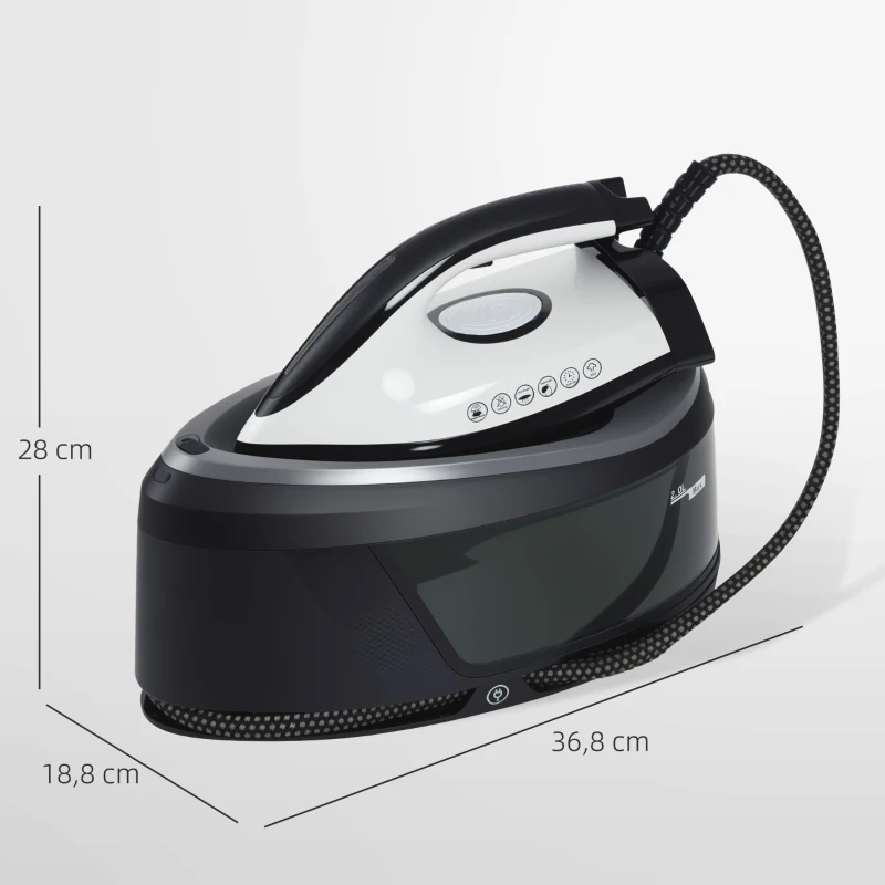 HOMCOM Ferro com Caldeira 2800W 100 g/min 8 Bares Função ECO Base de Cerâmica Desligamento Automático Sistema Anticalcário Autolimpeza Depósito Amovível 2 L Azul