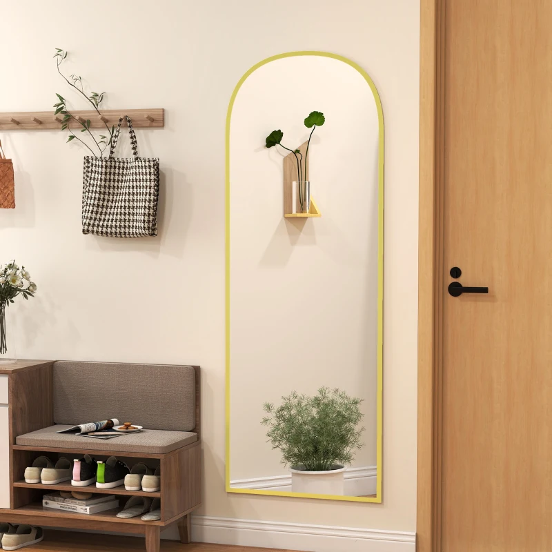 HOMCOM Espejo de Pie Cuerpo Entero de Aleación de Aluminio Espejo de Pared con 2 Formas de Uso Rectangular 60x1,5x165 cm Dorado