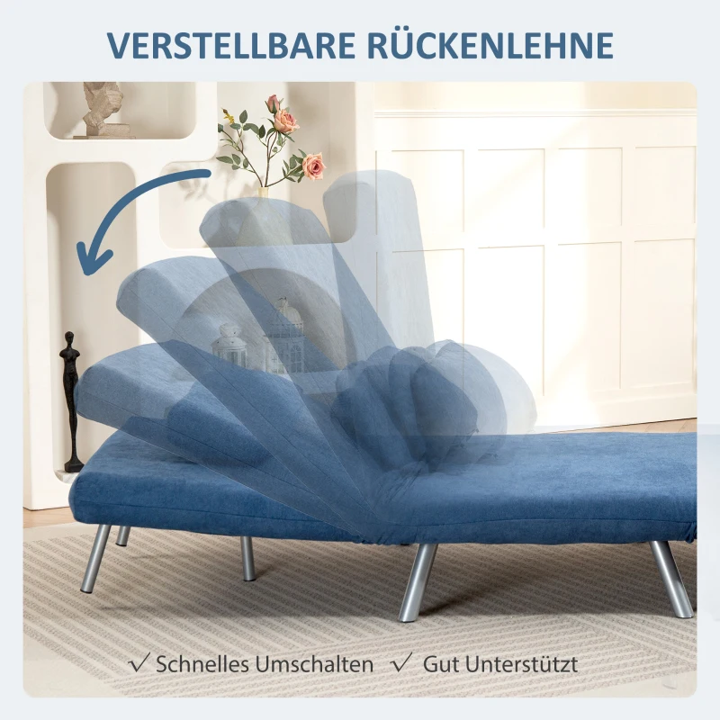 HOMCOM Polstersessel mit Bettfunktion, 3-in-1 Design, Schlafsessel, Gästebett, Stoffbezug, mit Kissen, Blau(m-5)