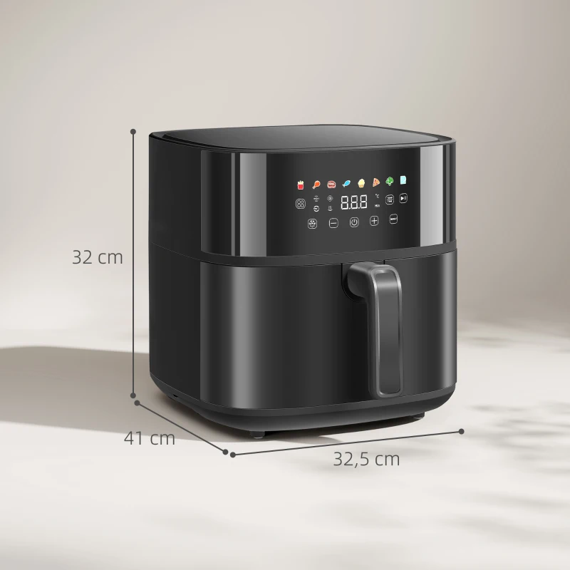 HOMCOM Fritadeira sem Óleo 8 L Air Fryer 1700 W com Temperatura Regulável 80-200°C 8 Programas Painel Tátil Temporizador 32,5x41x32 cm Preto