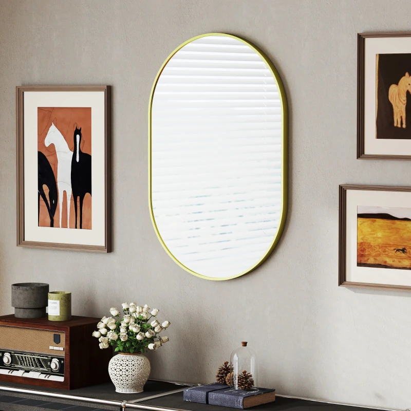 HOMCOM Espelho Casa de Banho 60x90 cm Espelho Decorativo de Parede com Estrutura de Alumínio Horizontal ou Vertical Dourado