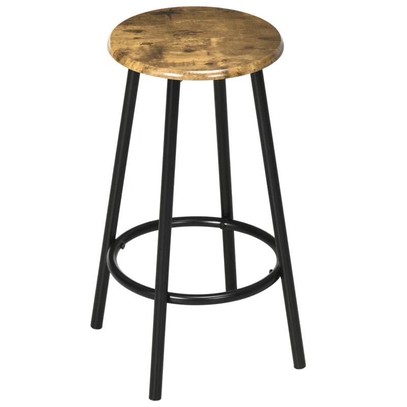 HOMCOM 5-tlg. Bartisch-Set im Industriedesign, 1 Bartisch, 4 Barhocker, Sitzgruppe, Küchentresen, Schwarz + Braun