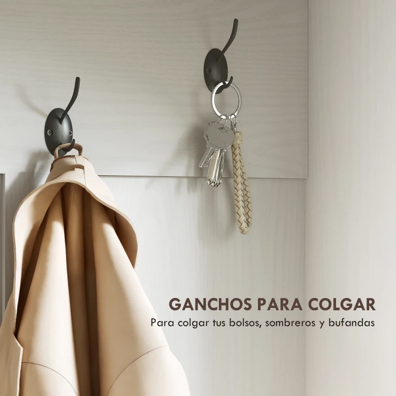 HOMCOM Perchero Zapatero con Banco Zapatero Ganchos Estantes y Compartimentos para Entrada Pasillo Salón 105x40x180 cm Blanco