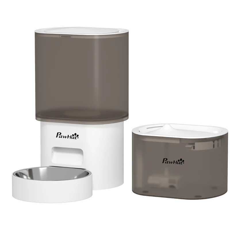 PawHut Conjunto de Comedero Automático e Bebedouro Silencioso para Cães e Gatos com Controlo por App (1-10 Refeições por Dia) Branco