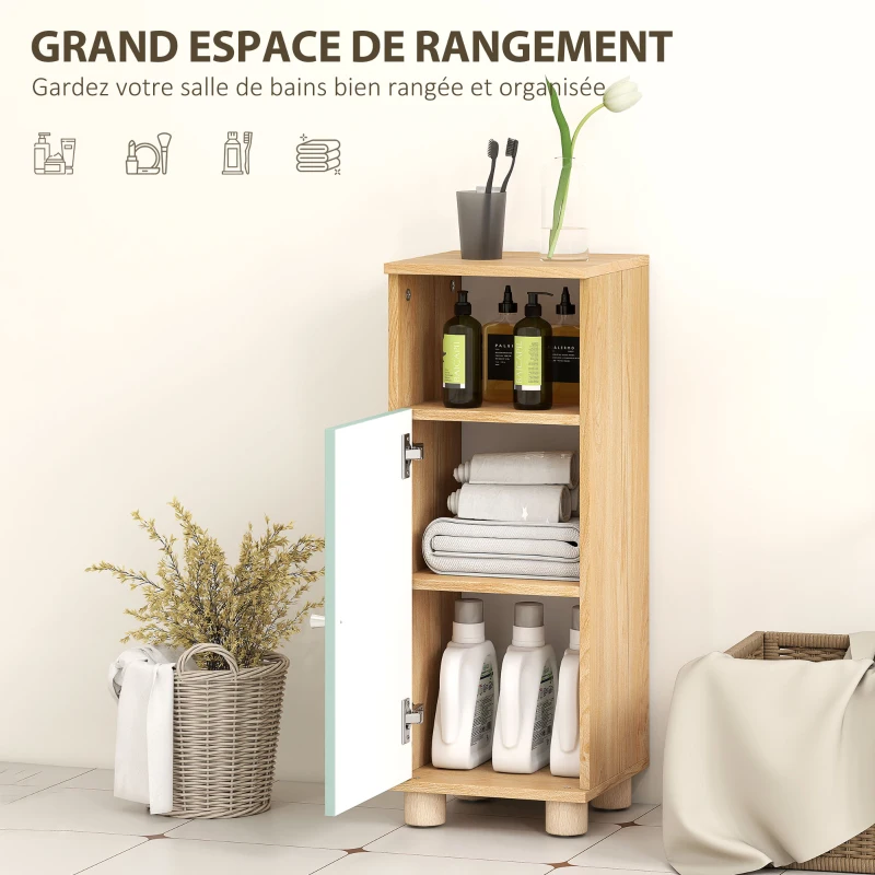 HOMCOM Meuble de salle de bain, meuble de rangement étroit avec placard à porte et compartiment ouvert, 30x30x80cm, vert