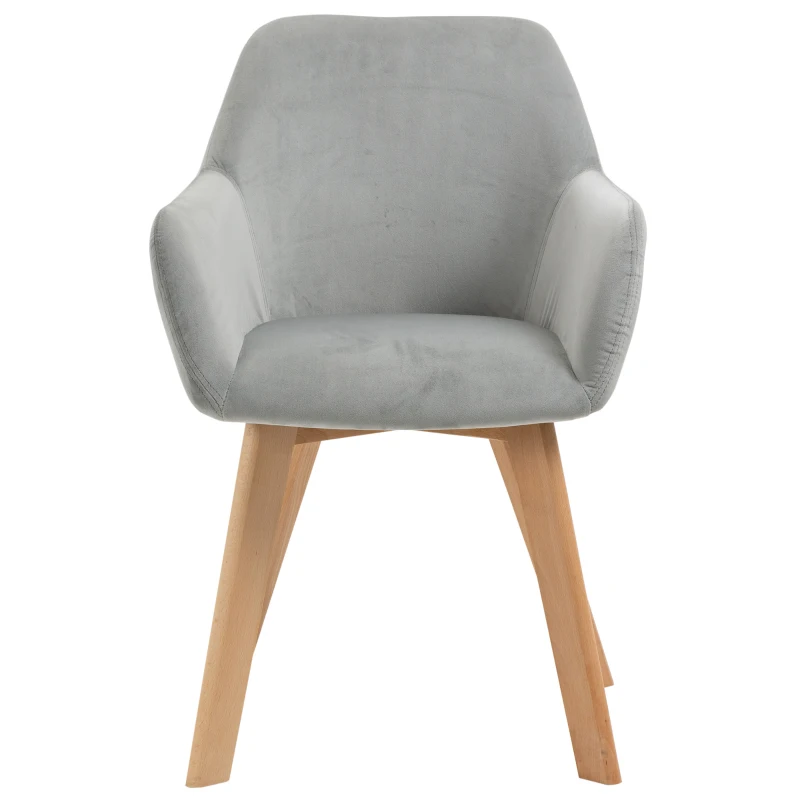 HOMCOM 2er-Set Stühle, Esszimmerstühle, Samtoptik, Holzbeine, 54 cm x 57 cm x 80 cm, Grau + Natur
