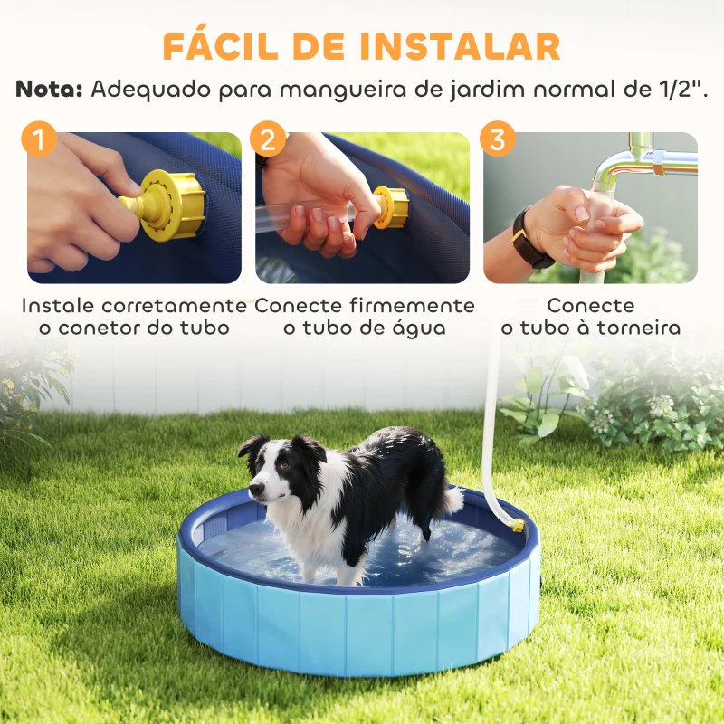 PawHut Piscina para Cães Dobrável com Aspersor Piscina Portátil em PVC Antiderrapante e Resistente ao Desgaste Ø100x30 cm Azul