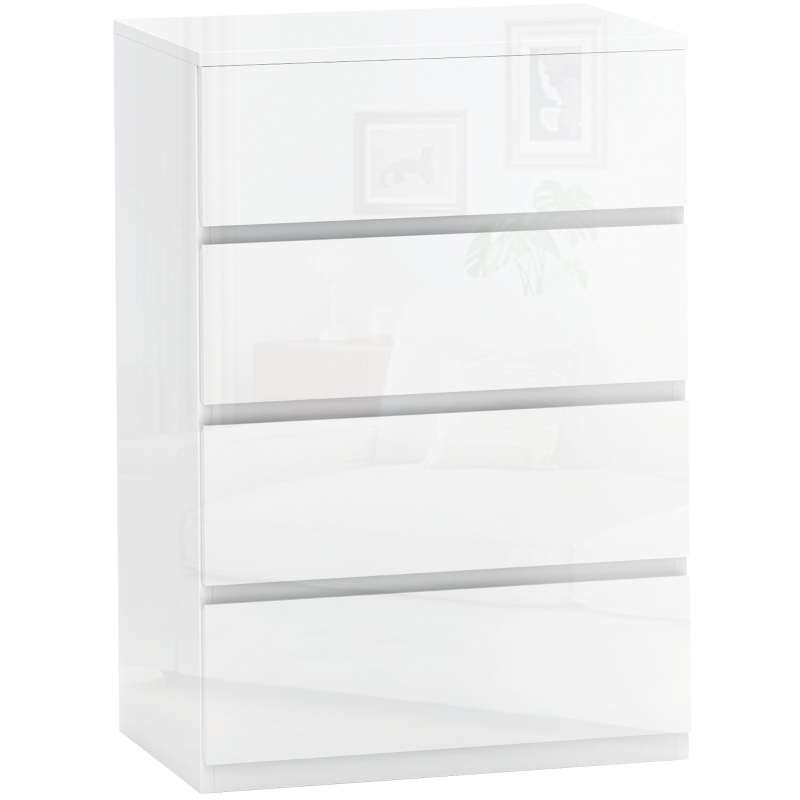 HOMCOM Cómoda con 4 Cajones Cajonera de Estilo Moderno para Dormitorio Entrada Salón 55x33x80 cm Blanco Brillante