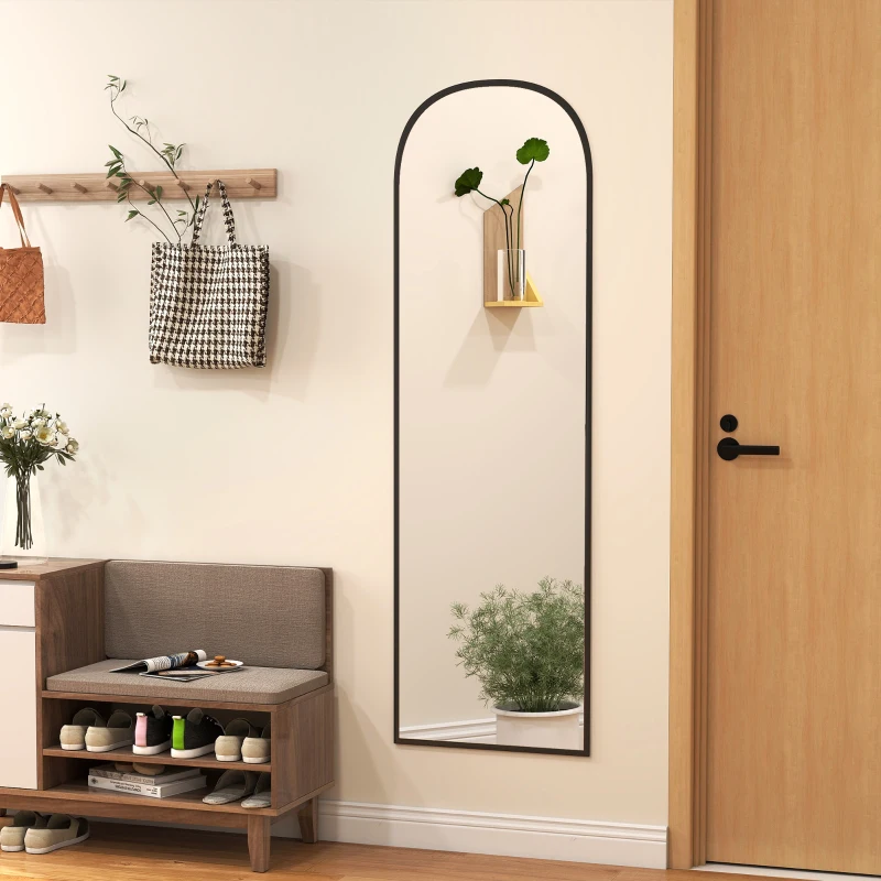 HOMCOM Espejo de Pie Cuerpo Entero de Aleación de Aluminio Espejo de Pared con 2 Formas de Uso Rectangular 60x1,5x165 cm Negro