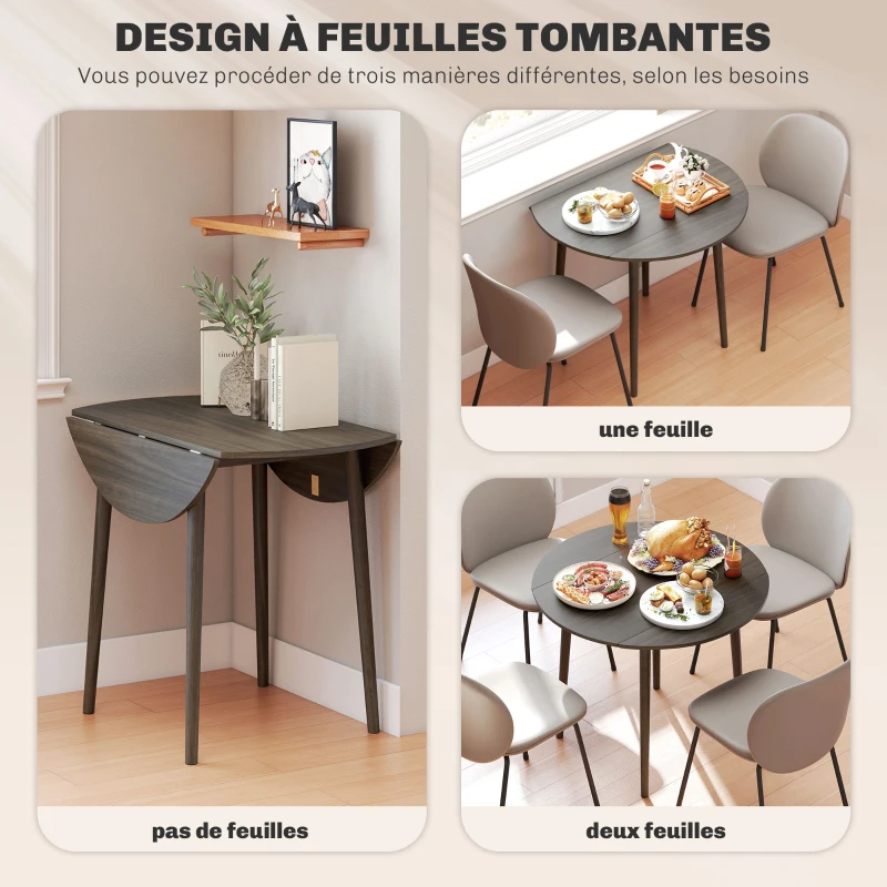 HOMCOM Table de salle à manger pliante 2 abattants, table ronde extensible pour 4 personnes, pieds en bois Ø 89 x 73,5 cm, gris