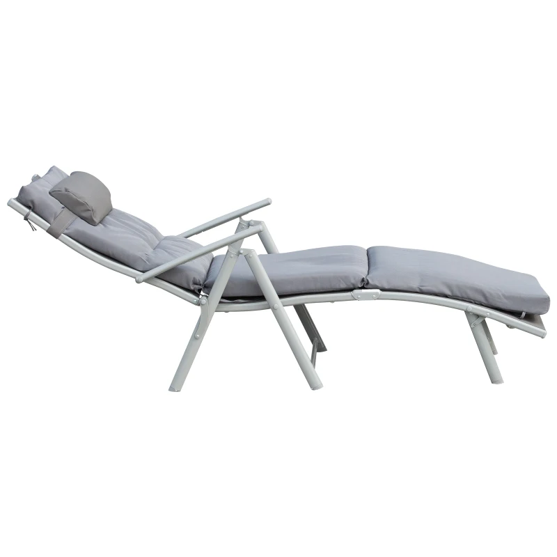 Outsunny Sonnenliege klappbar Strandliege mit Kopfkissen Sitzkissen Liegestuhl mit 7-Fach verstellbare Rückenlehne Gartenliege Relaxliege bis 165 kg belastbar, für Garten Urlaub Outdoor, Grau