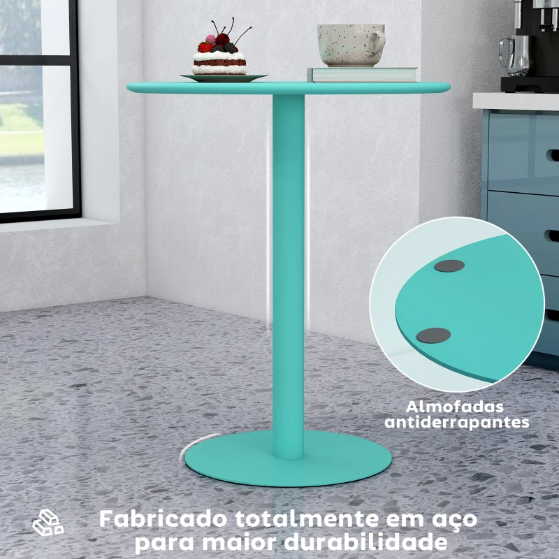 HOMCOM Mesa de Refeição Redonda para 2 Pessoas Mesa de Cozinha de Aço para Interior e Exterior Ø60x72 cm Verde