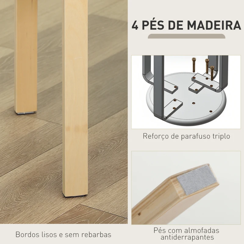 HOMCOM Conjunto de 4 Bancos Empilháveis Redondos Bancos Baixos de Cozinha com Assento Acolchoado Ø40x45 cm Amarelo e Madeira
