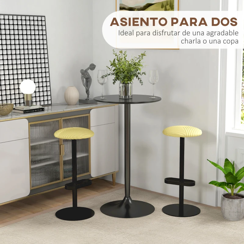 HOMCOM Mesa Alta de Bar Redonda Mesa de Cocina Moderna con Encimera Laminada y Marco de Acero para 2 Personas Ø60x102 cm Negro