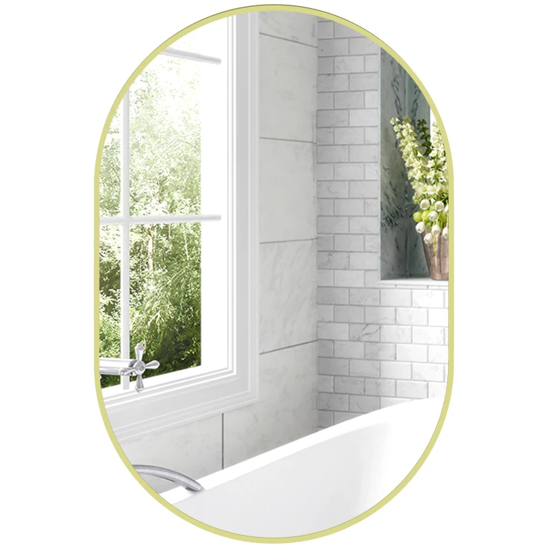 HOMCOM Espelho Casa de Banho 60x90 cm Espelho Decorativo de Parede com Estrutura de Alumínio Horizontal ou Vertical Dourado