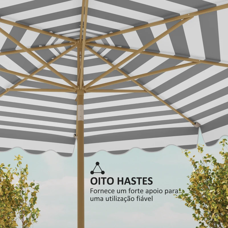 Outsunny Chapéu de Sol de Jardim com Ângulo Ajustável Inclinável e Manivela Proteção UV 50 + Ø268x237 cm  Cinza e Branco