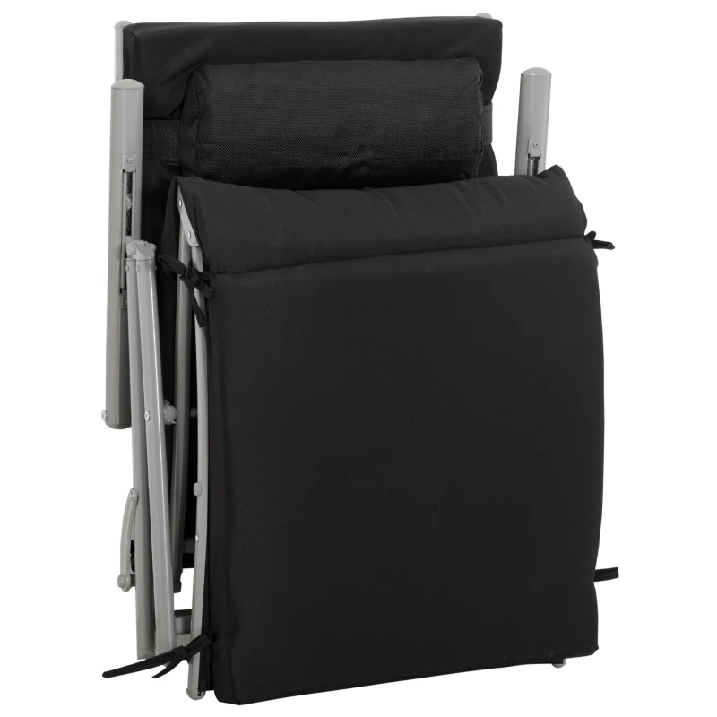 Outsunny Sonnenliege klappbar Strandliege mit Kopfkissen Sitzkissen Liegestuhl mit 7-Fach verstellbare Rückenlehne Gartenliege Relaxliege bis 165 kg belastbar, für Garten Urlaub Outdoor, Schwarz