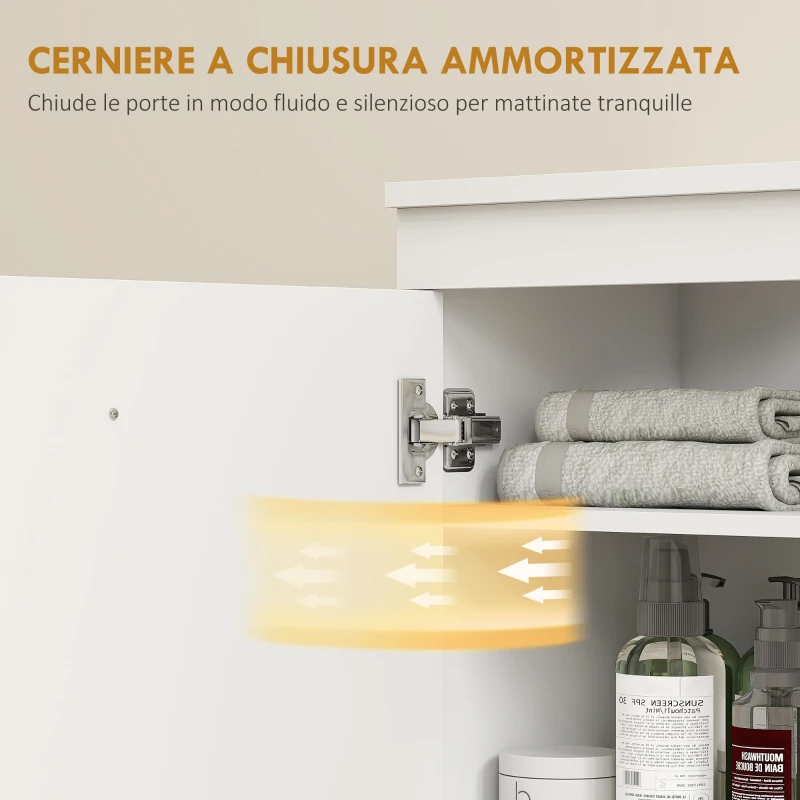 HOMCOM Mobile Sottolavabo con Intaglio a U, Armadietto e 3 Cassetti, Chiusura Ammortizzata, 70x30x65 cm, Bianco