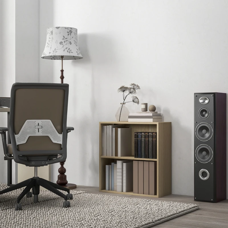 HOMCOM Bücherregal Aufbewahrungsregal mit 2 Fächern und verstellbarem Regal, 60 x 24 x 63 cm, Naturholzoptik