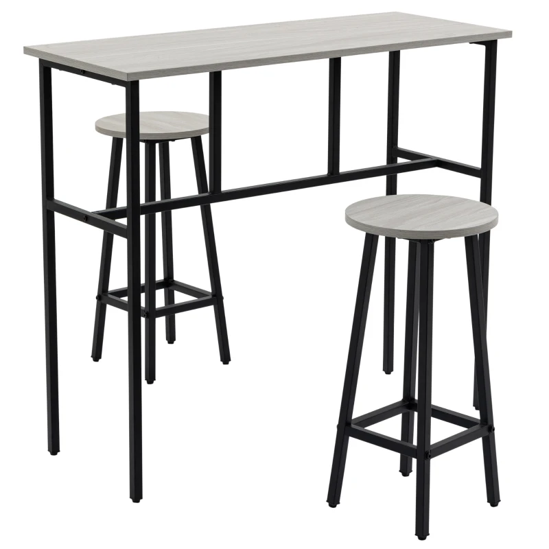 HOMCOM Bartisch-Set im Industriedesign, 6-teilig, 2 Tische und 4 Barhocker, Grau + Schwarz