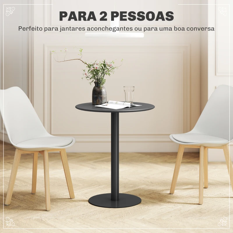 HOMCOM Mesa de Refeição Redonda para 2 Pessoas Mesa de Cozinha de Aço para Interior e Exterior Ø60x72 cm Preto