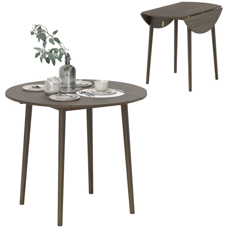 HOMCOM Tavolo da Pranzo Pieghevole 2 Prolunghe, Tavolo Rotondo Estendibile per 4 Persone, Gambe in Legno, Ø 89 x 73,5 cm, Grigio
