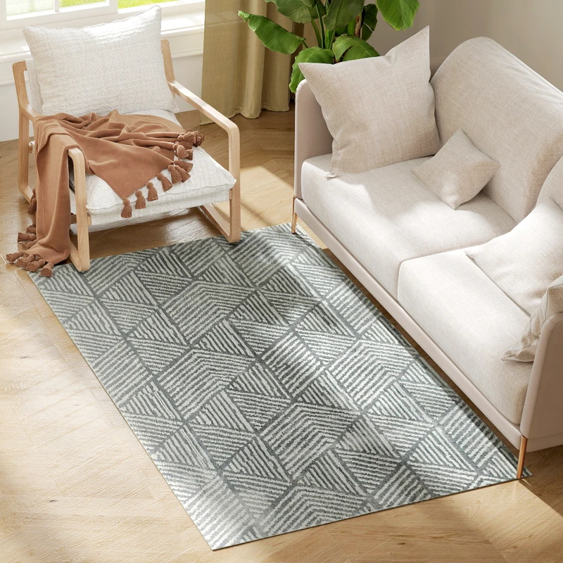 HOMCOM Tapete Sala de Estar 170x120 cm Tapete Lavável na Máquina de Lavar Pelo Curto Estilo Moderno Cinzento Escuro