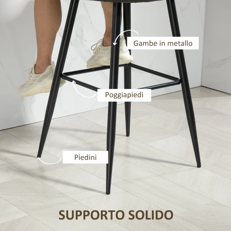 HOMCOM Set 2 Sgabelli da Bar Moderni con Poggiapiedi e Schienale, Finta Pelle PU e Acciaio, Grigio