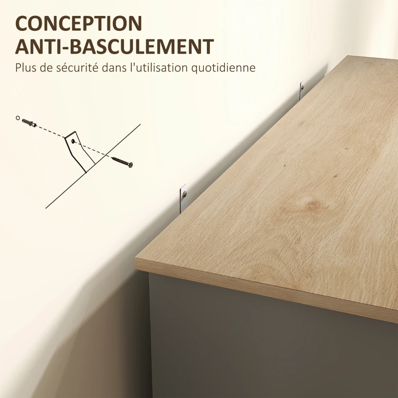 HOMCOM Buffet cuisine, meuble cuisine rangement 2 placards, tiroir, étagères de porte et étagère réglable, 105x40x83cm, gris(m-6)