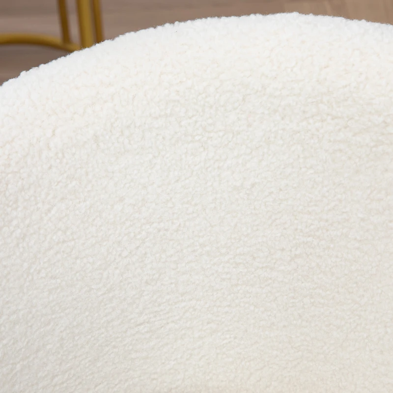 Vinsetto Sedia da Ufficio Regolabile in Altezza con Seduta Girevole e Rivestimento in Velluto Teddy, Bianco e Oro