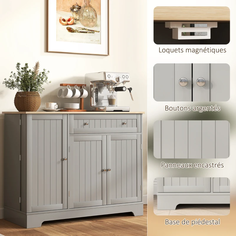 HOMCOM Buffet cuisine, meuble cuisine rangement 2 placards, tiroir, étagères de porte et étagère réglable, 105x40x83cm, gris(m-7)