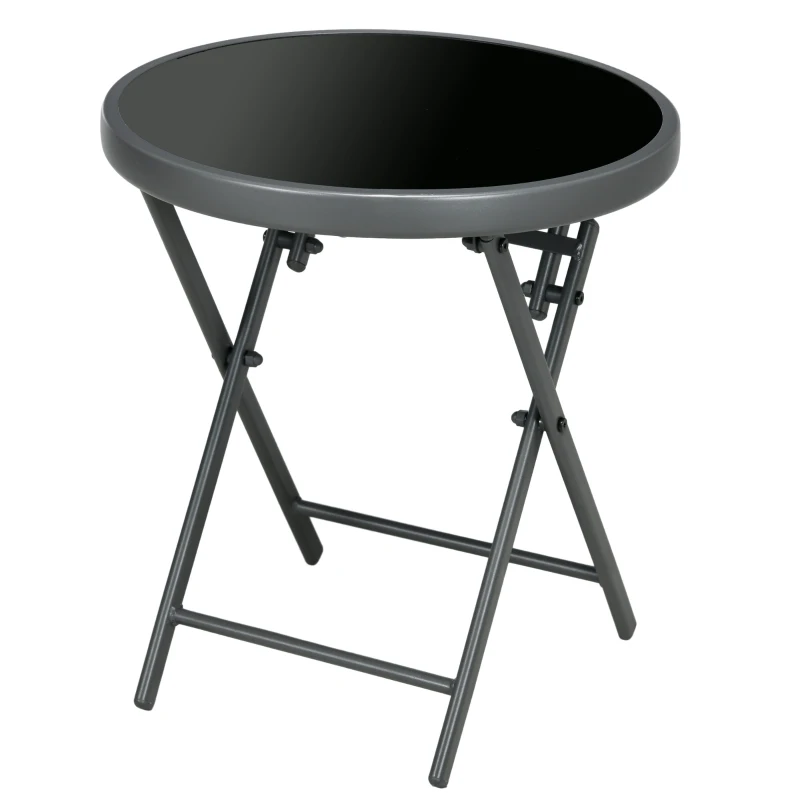 Outsunny Klappbarer Beistelltisch, Outdoor-Klapptisch, mit Tischplatte aus gehärtetem Glas, für Terrasse, 45 x 45 x 50 cm Schwarz(m-10)