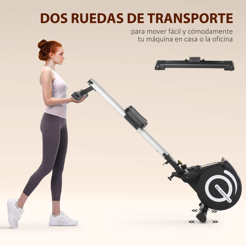 HOMCOM Máquina de Remo Plegable con Resistencia Ajustable Volante de 4kg y Monitor LCD Carga 120kg 185x58x57 cm Negro y Plata